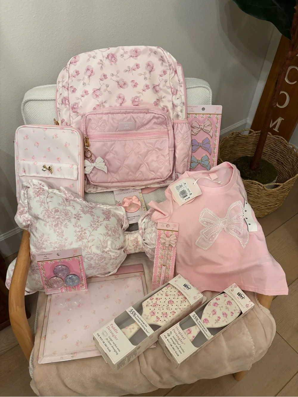 LoveShackFancy Pink Floral Quilted Backpack
